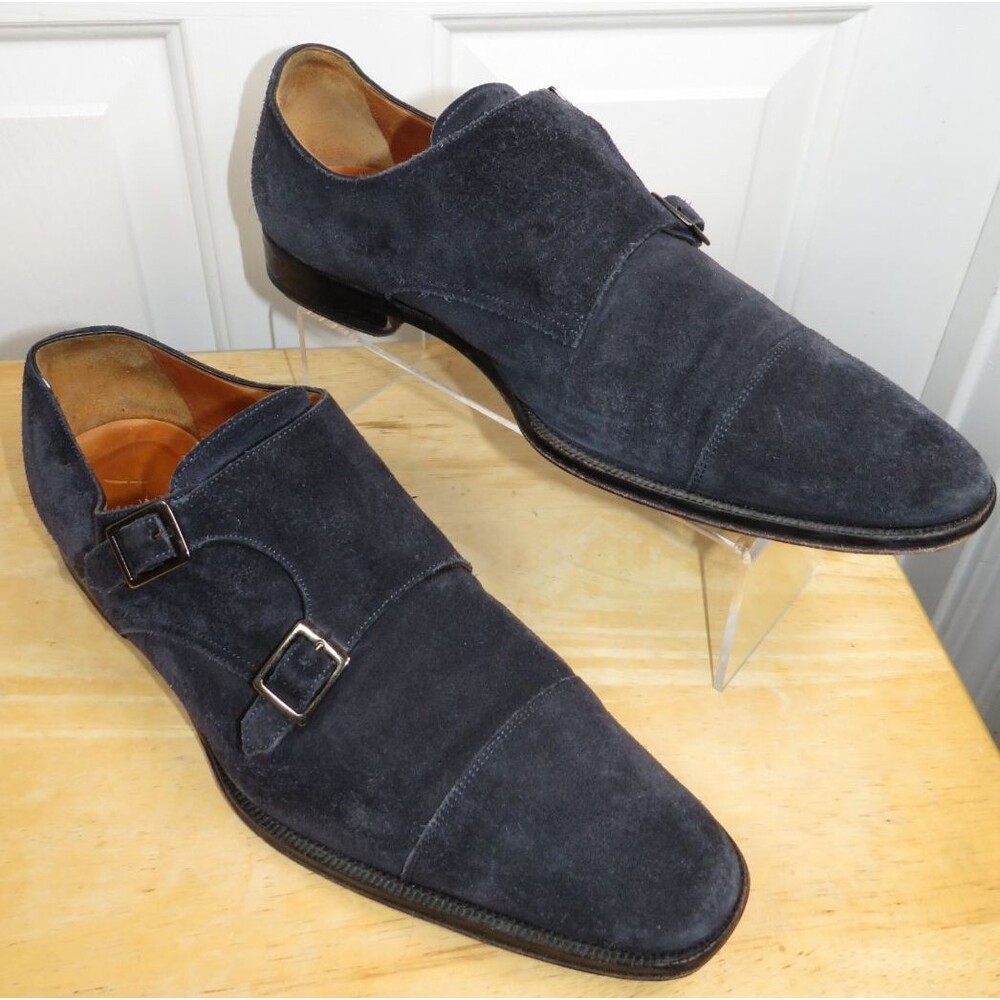 SUITSUPPLY Men's Shoes EU43.5 Navy Suede Leather Double Monk Strap 10.5